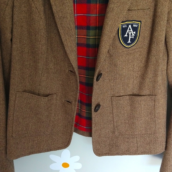 Vintage Brown Abercrombie Emblem Houndstooth Tartan Academia Blazer - Picture 5 of 10